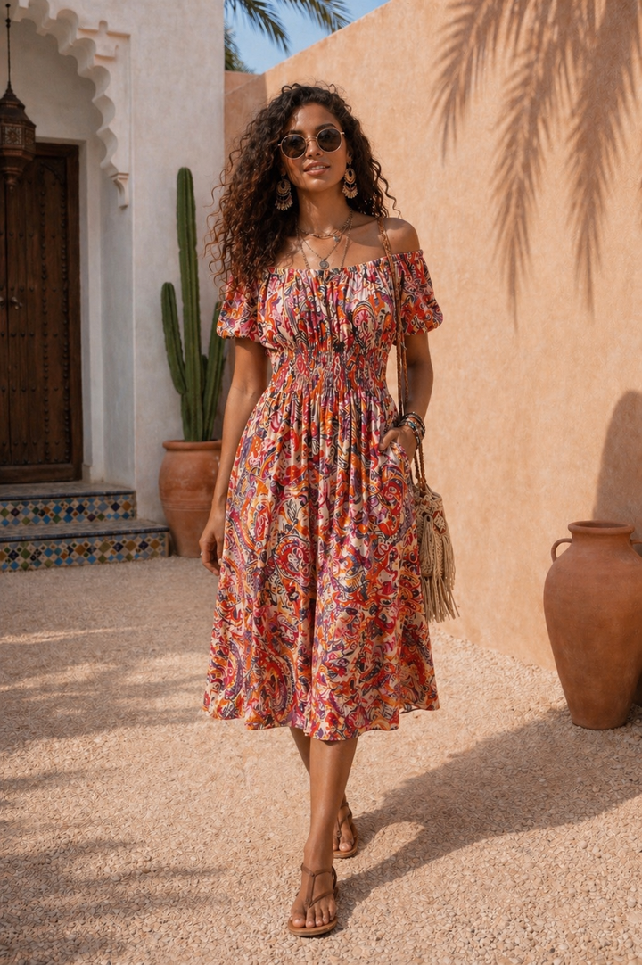 Phoenix Shirred Midi Dress