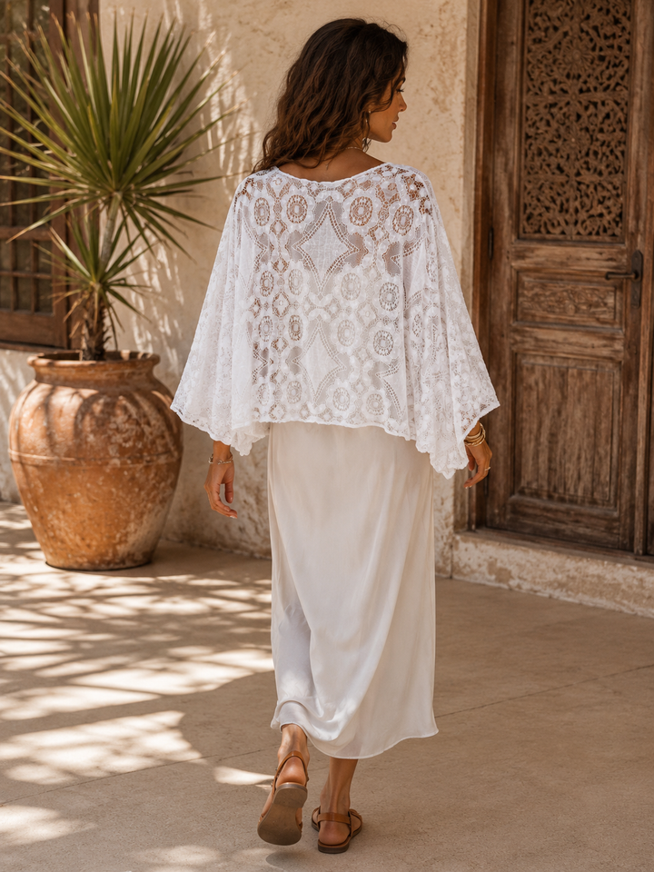 Lace Tie Front Shrug White