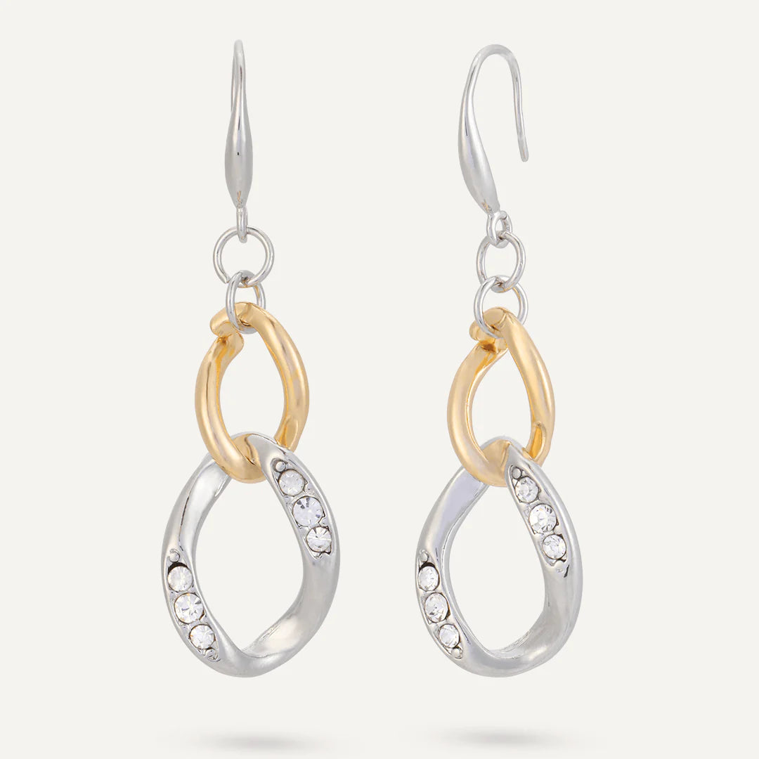 Two Tone Diamante Drop Earrings