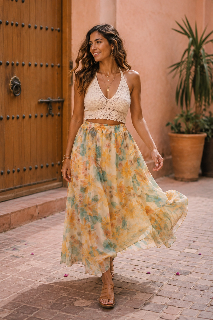 Ariane Floral Tulle Skirt Orange