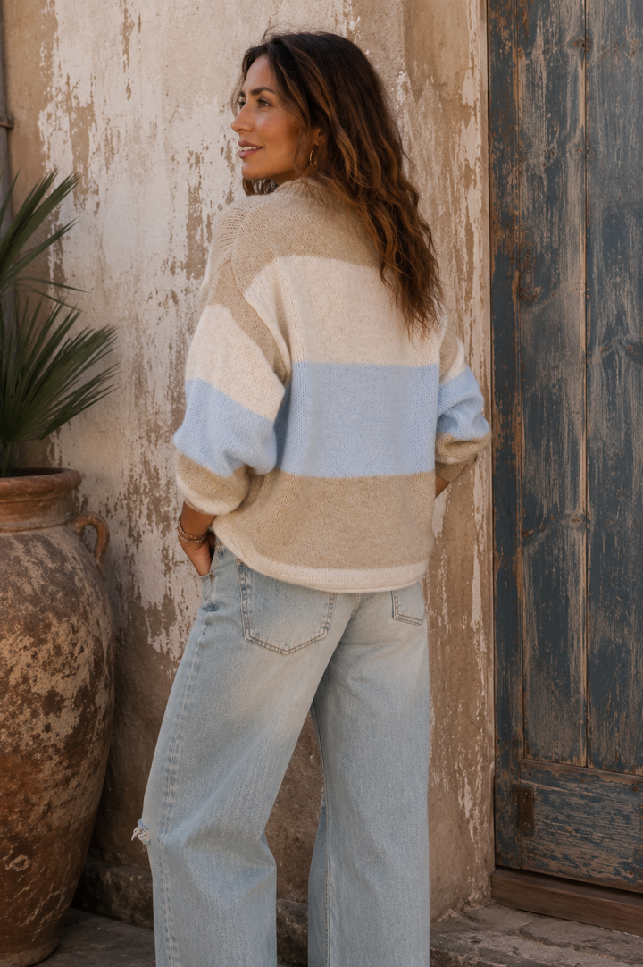 Afina Block Stripe Jumper Beige/Blue