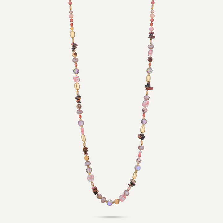 Plum Multi-Bead Long Necklace In Gold Tone
