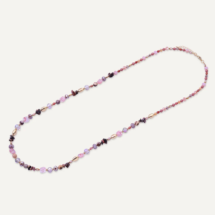 Plum Multi-Bead Long Necklace In Gold Tone