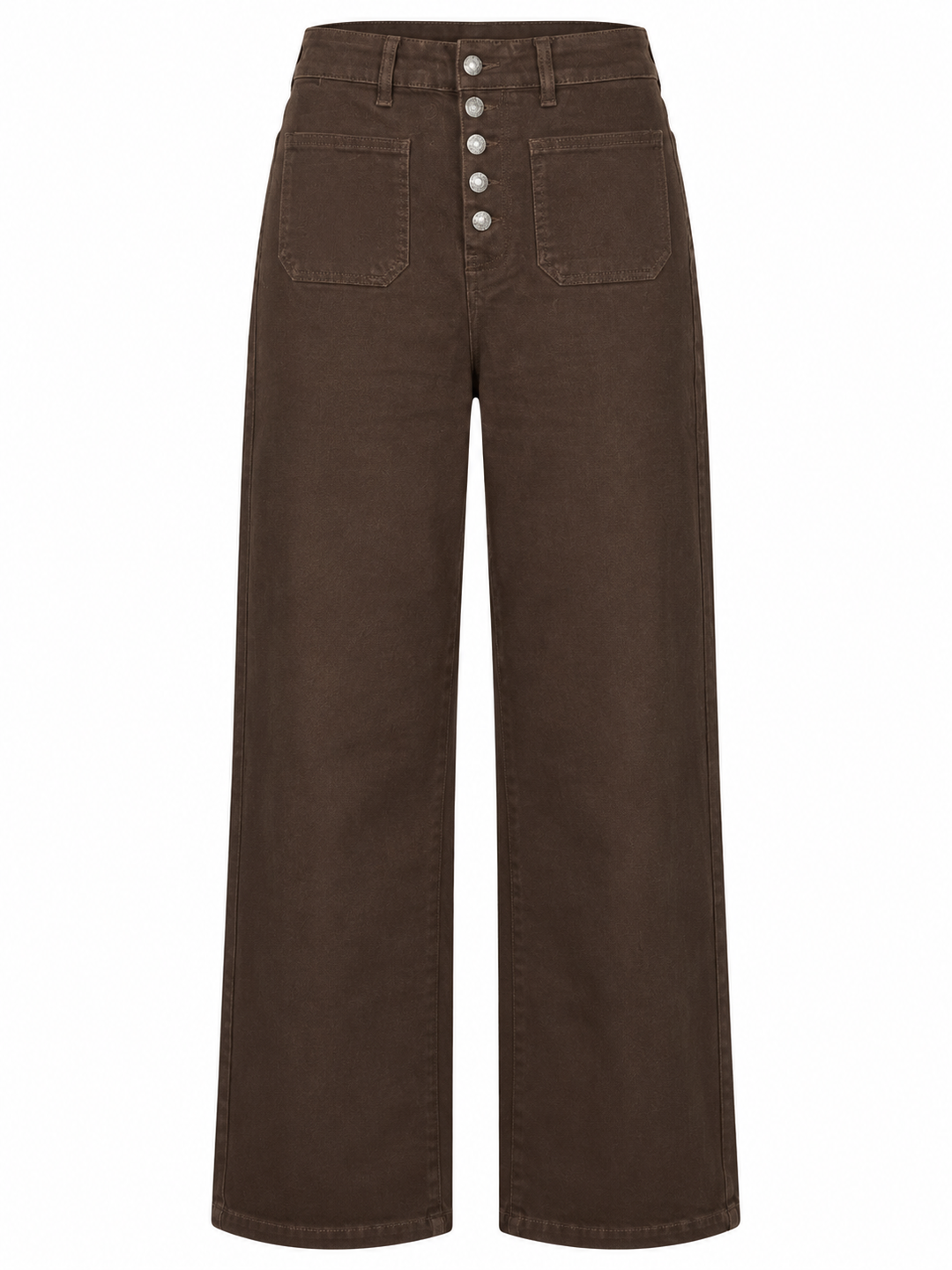 Embellished Button Wide Leg Jeans Chocolate