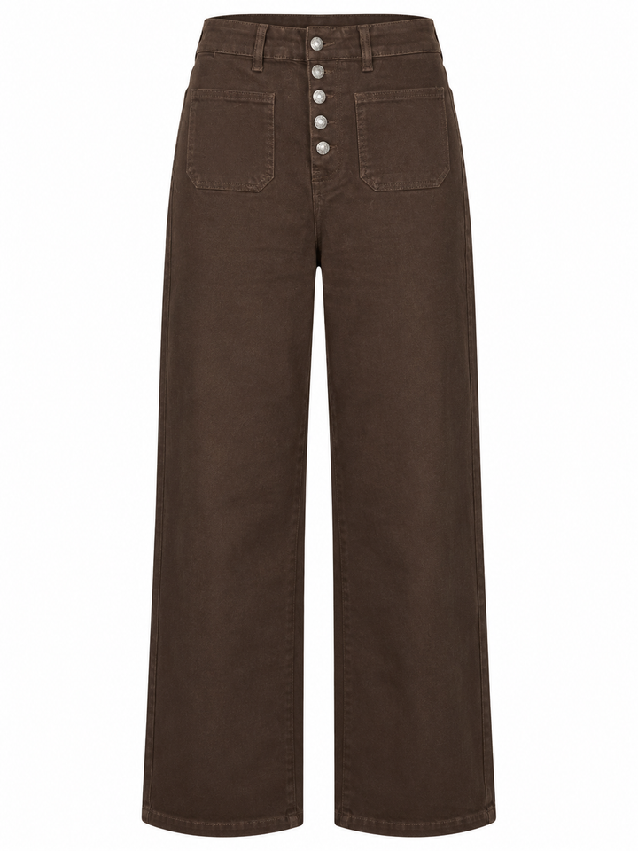 Embellished Button Wide Leg Jeans Chocolate