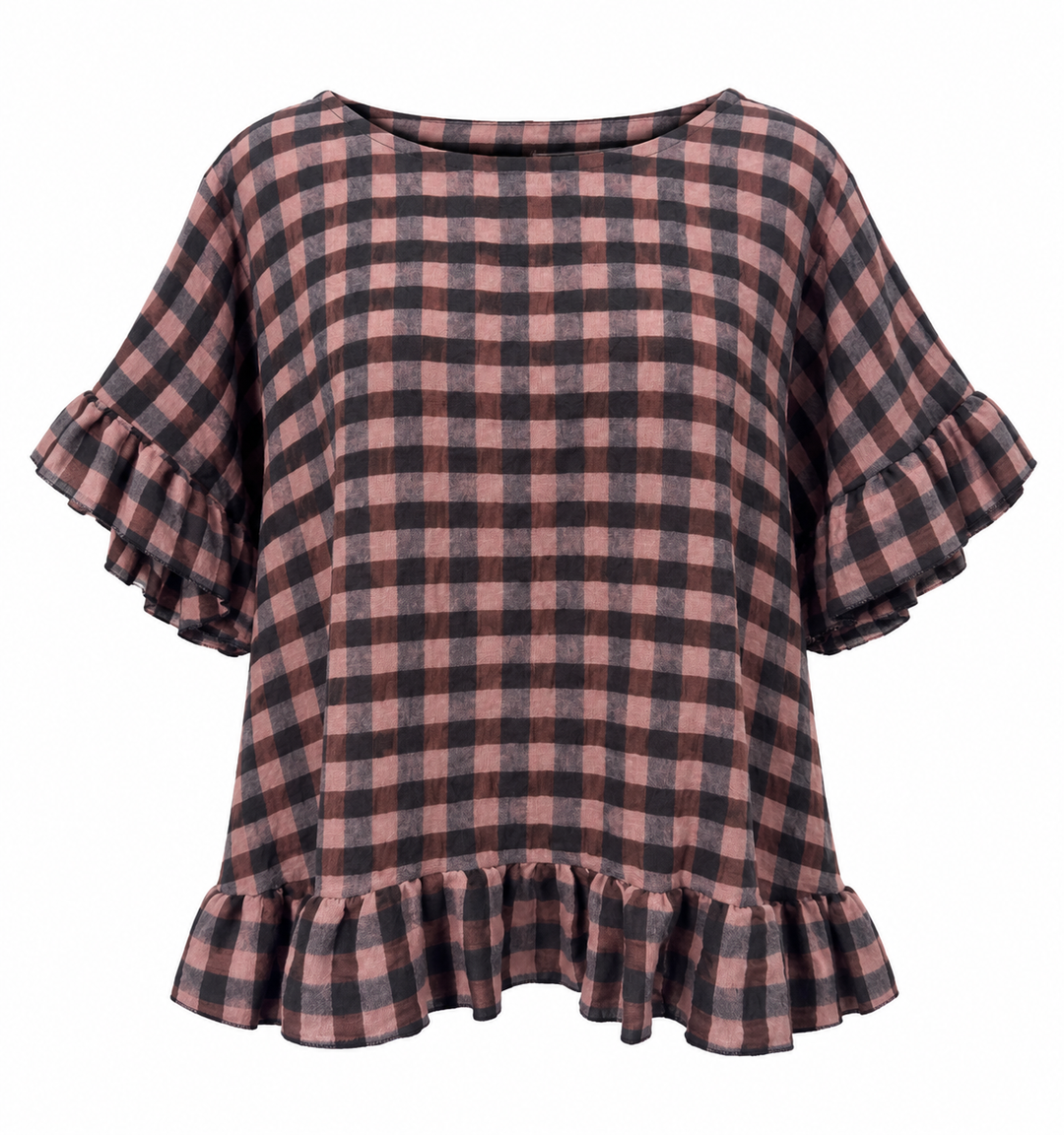 Rosana Checked Frill Top Blush