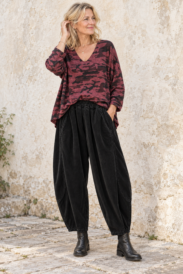 Leona Camo Print Top Wine