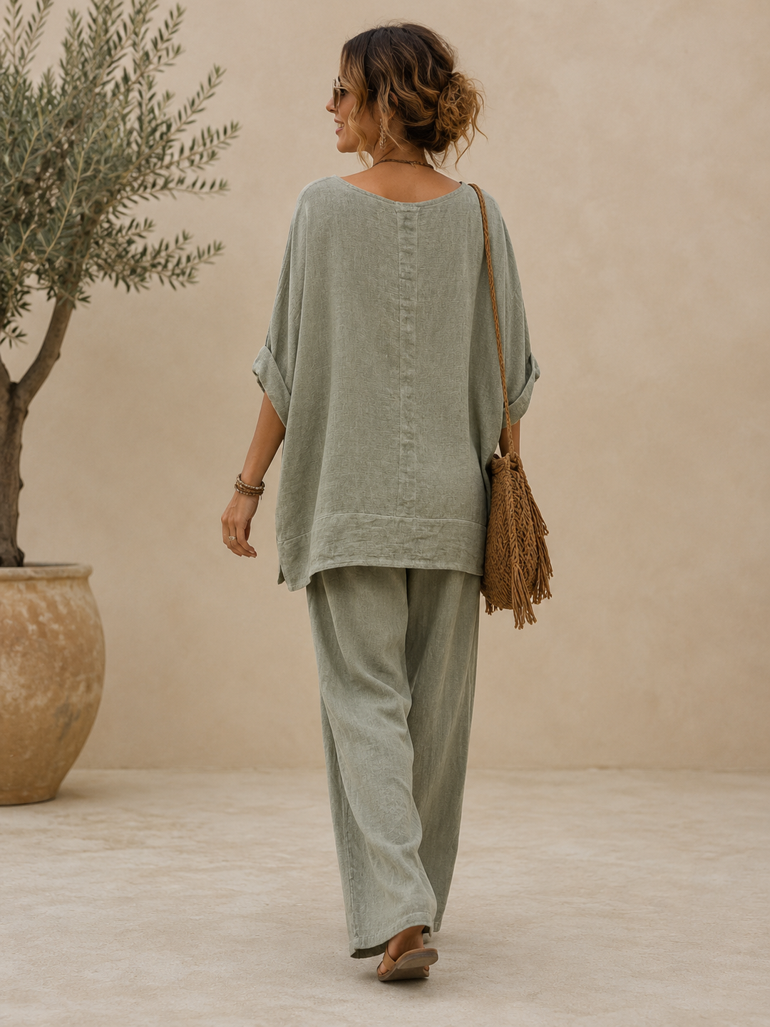 Luisa Linen Oversized Top Khaki