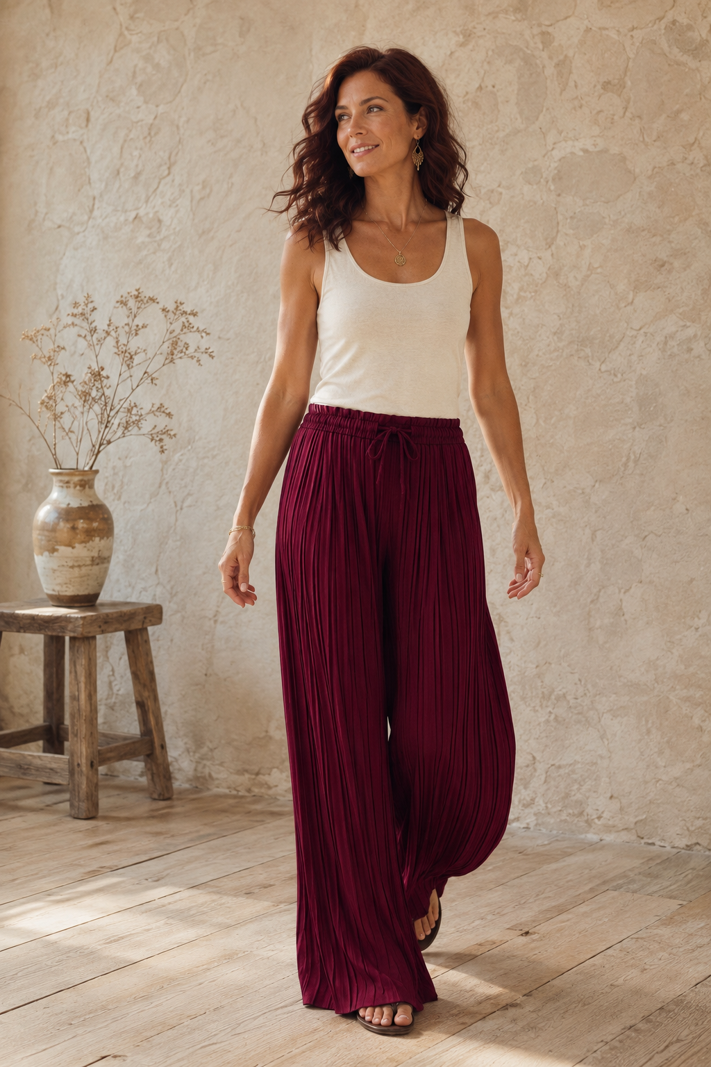 Polly Pleat Trousers Wine