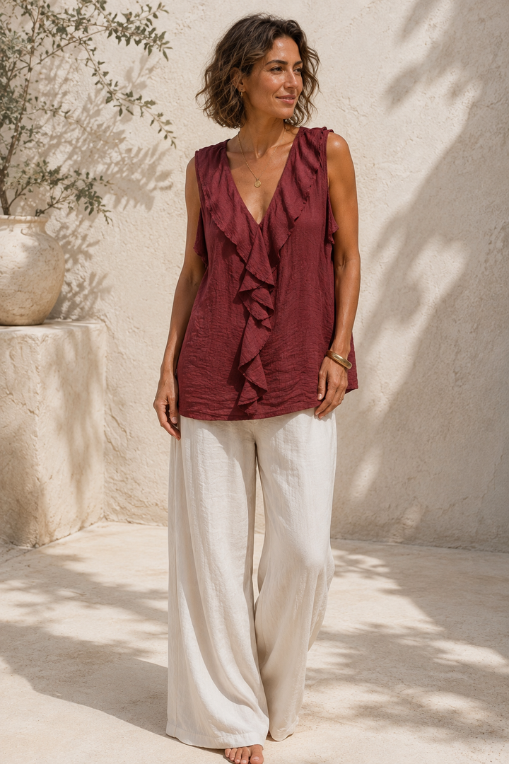 Cara Ruffle Top Claret