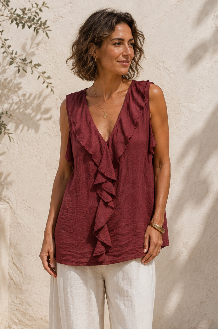 Cara Ruffle Top Claret