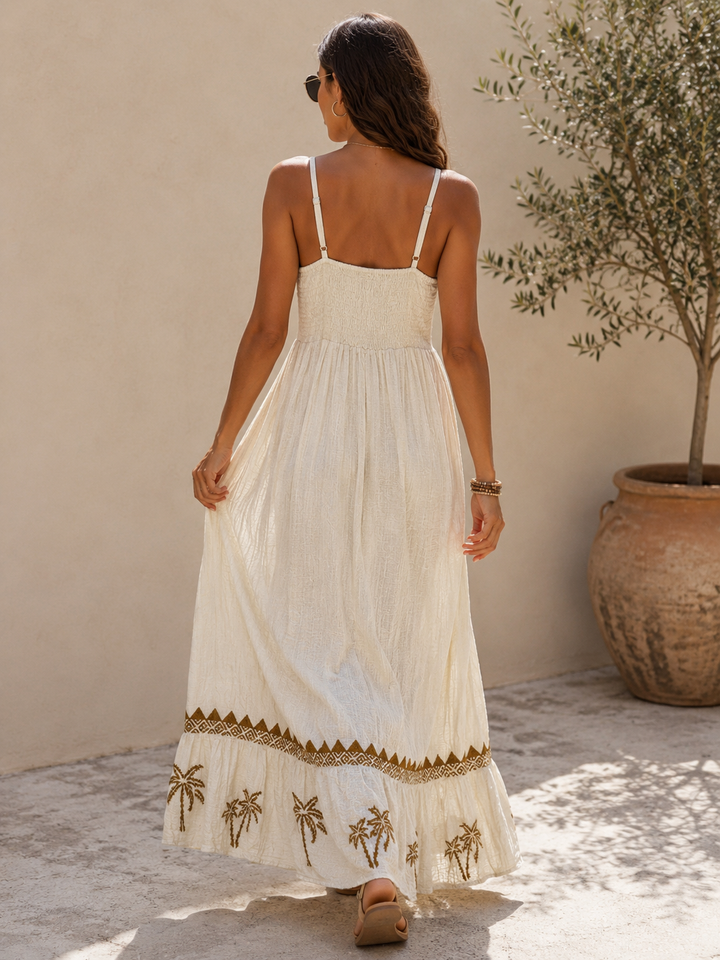 Paradise Palm Maxi Dress Cream/Coffee