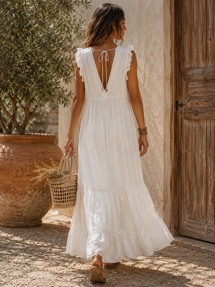 Soleil Cotton Boho Maxi Dress Cream