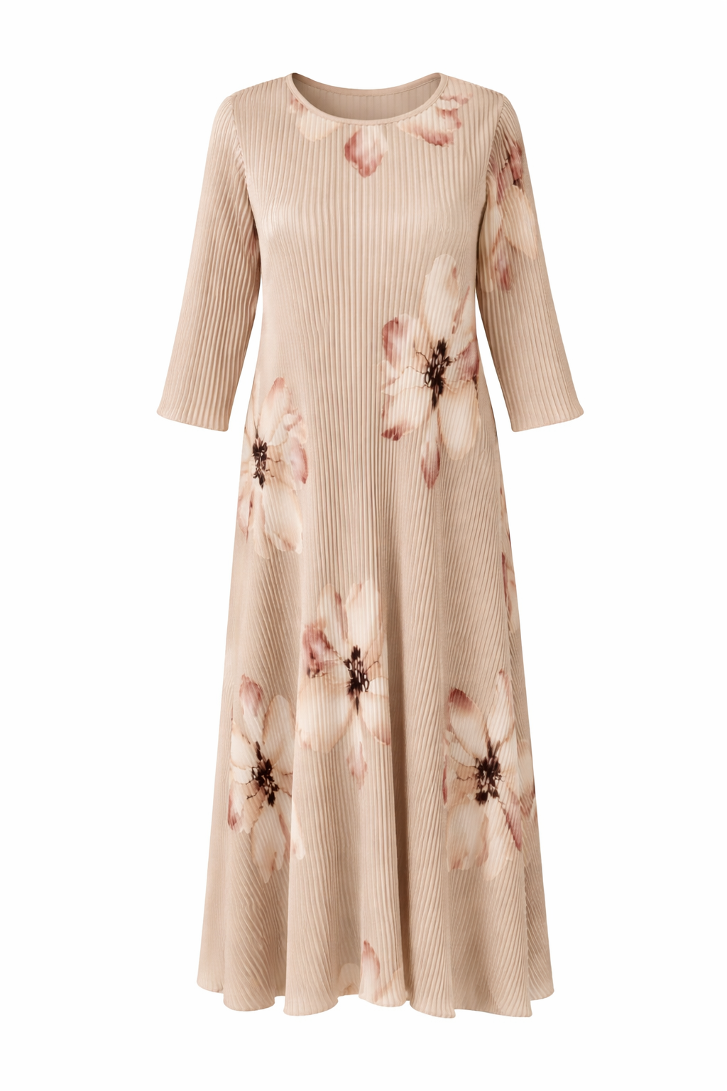 Petal Pleat Maxi Dress Beige