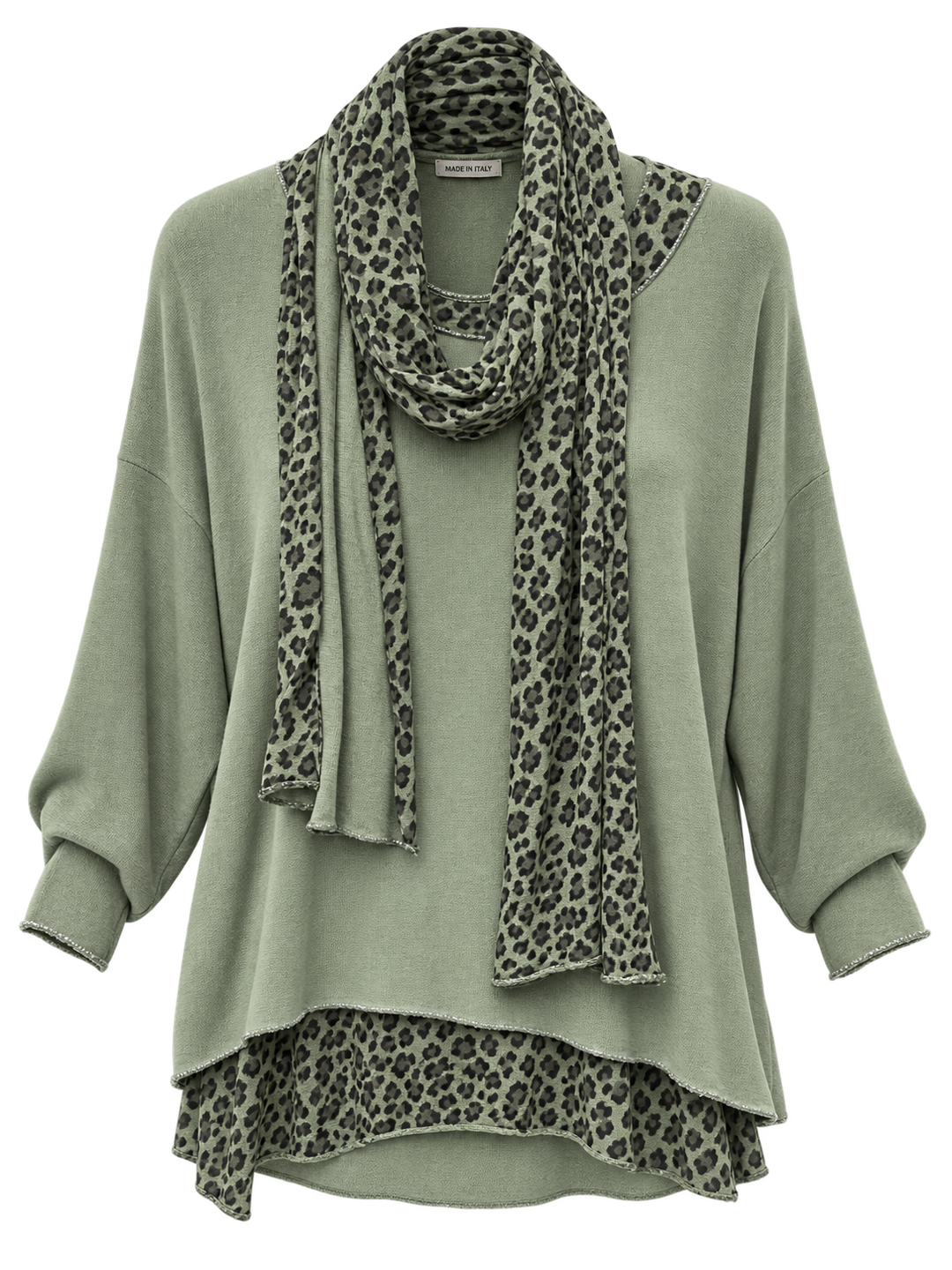 Gia Leopard Top & Scarf Set Sage