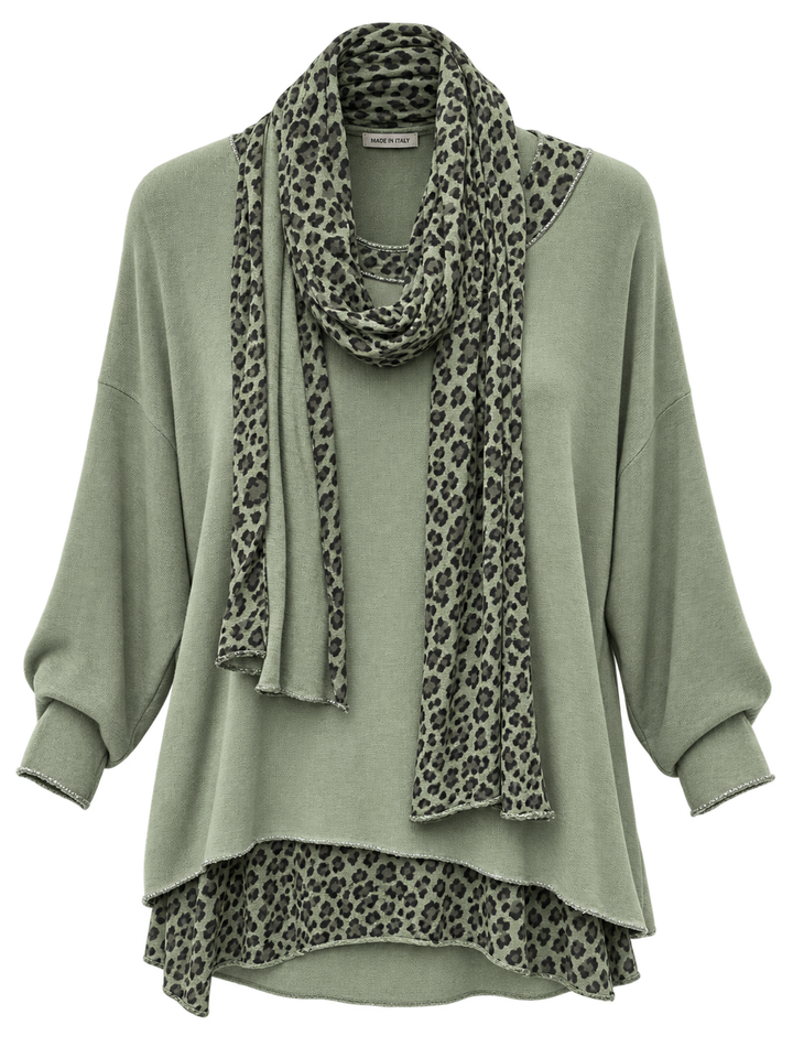 Gia Leopard Top & Scarf Set Sage