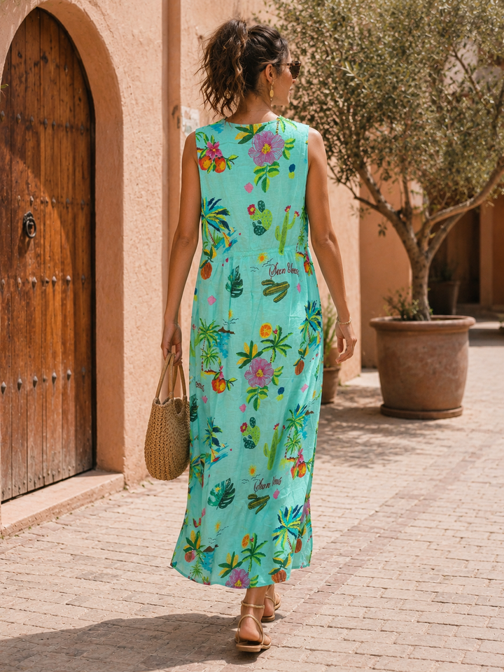 Aurora Tropical Maxi Dress Aqua