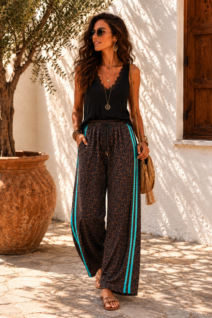 Mya Leopard Print Joggers Blue