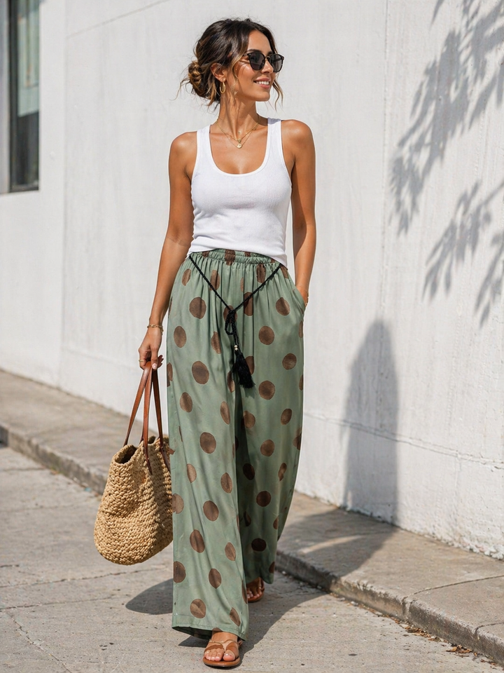 Arezzo Silky Polka Dot Trouser Khaki