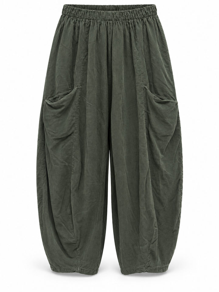 Tamara Needlecord Barrel leg Trouser Olive