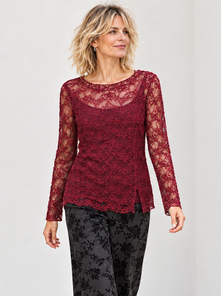 Yuna Lace Long Sleeve Top Claret