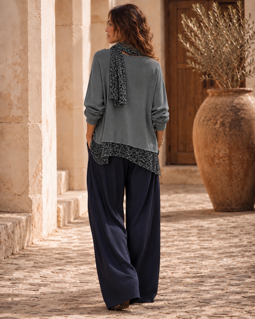 Gia Leopard Top & Scarf Set Pewter