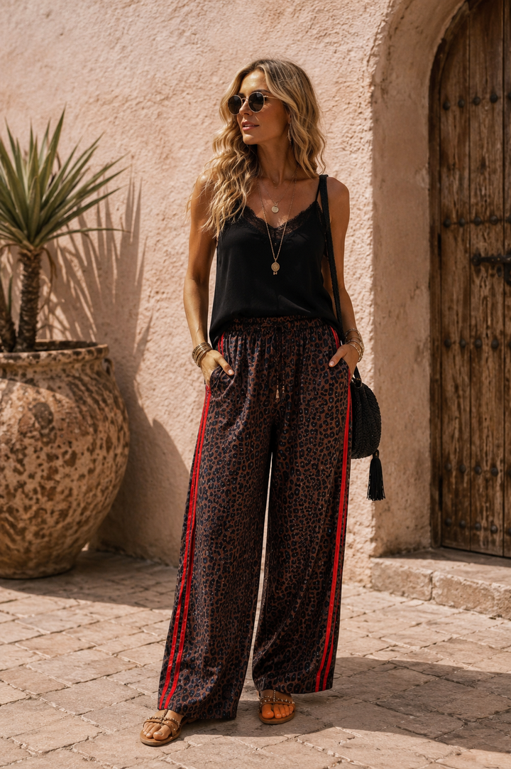 Mya Leopard Wide Leg Leisure Trousers Red