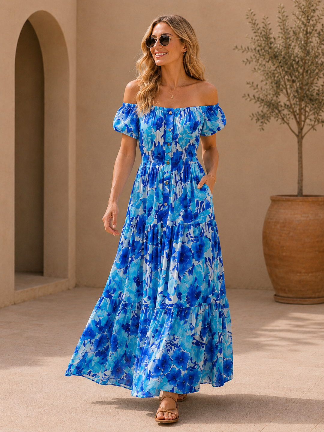 Alondra Floral Maxi Dress Aqua