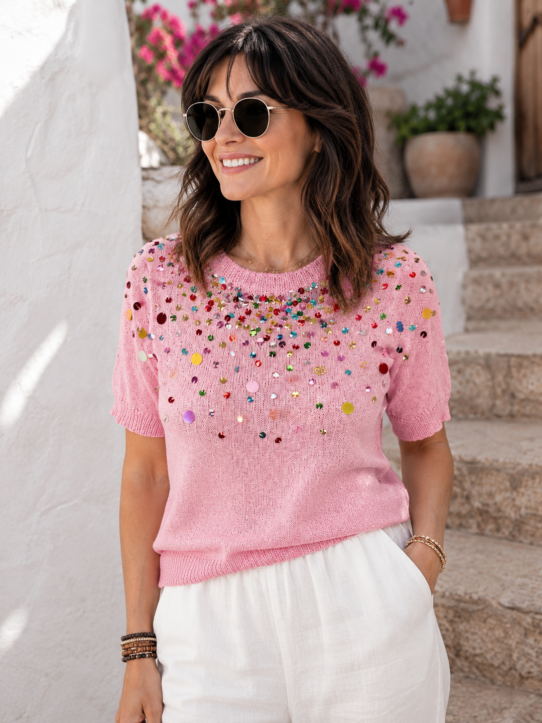Sabine Sequin confetti Top Pink