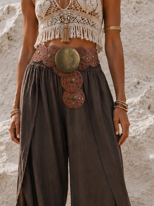 Western Boho Disc Belt Tan