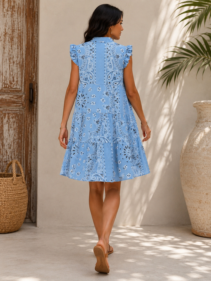 Bandana Cotton Tiered Dress Blue
