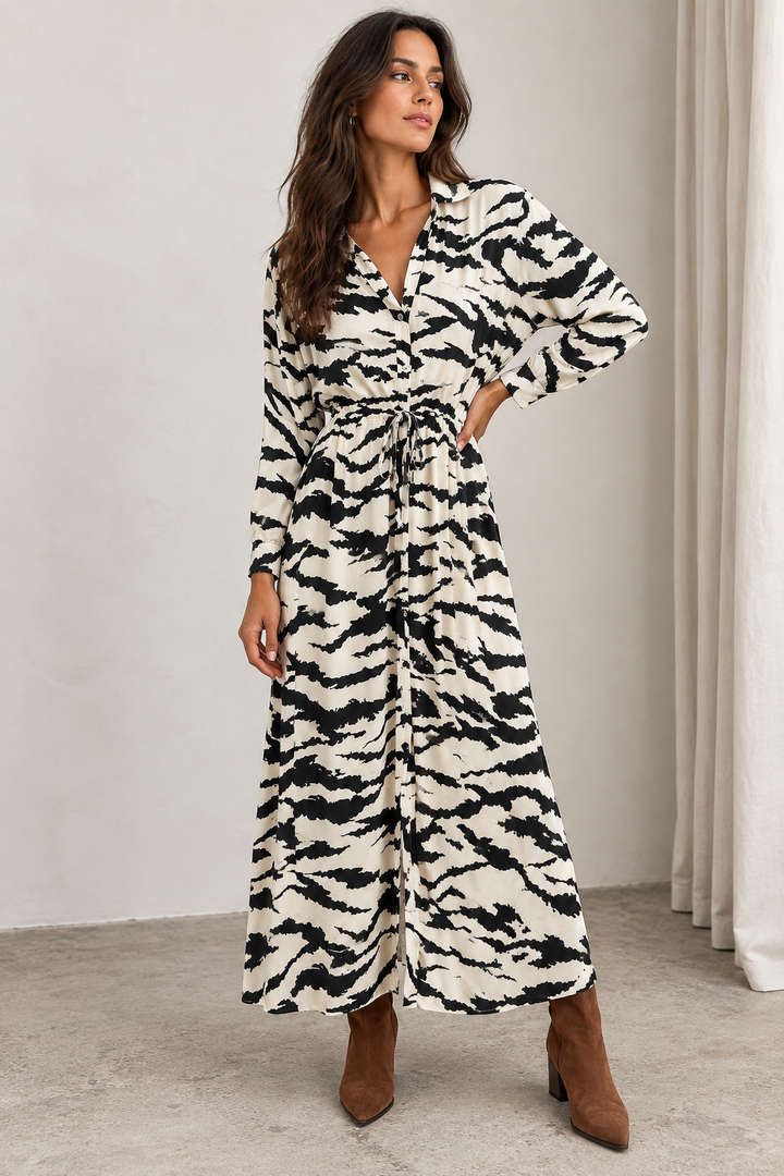 Zariah Zebra Print Dress White