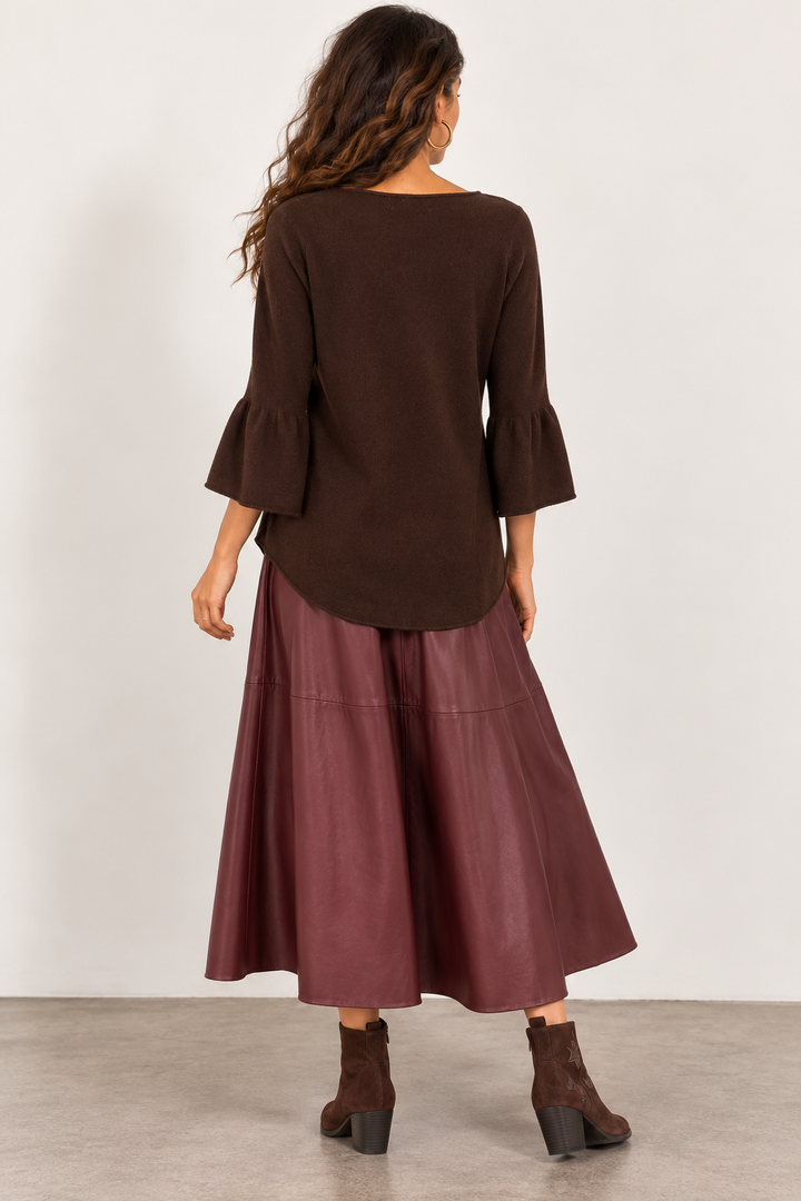 Imani Faux Leather Belted Skirt Burgundy