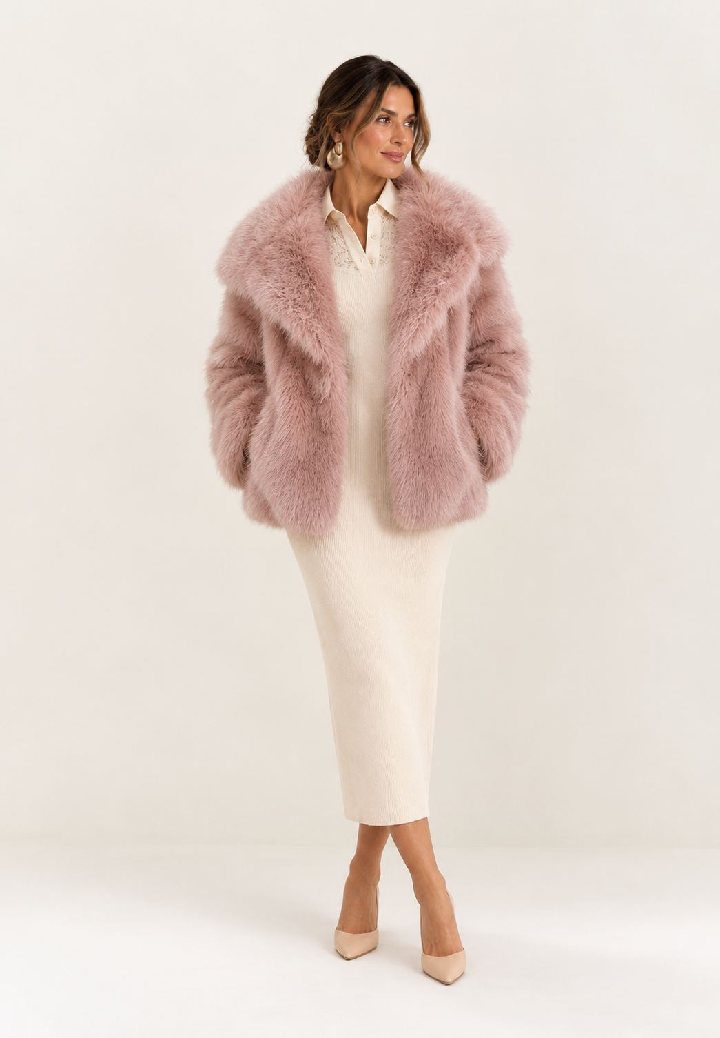 Farah Faux Fur Jacket Dusky Pink