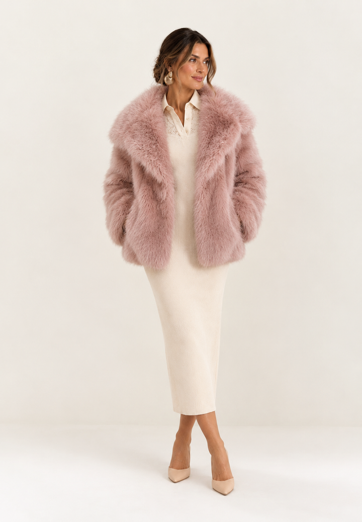 Farah Faux Fur Jacket Dusky Pink