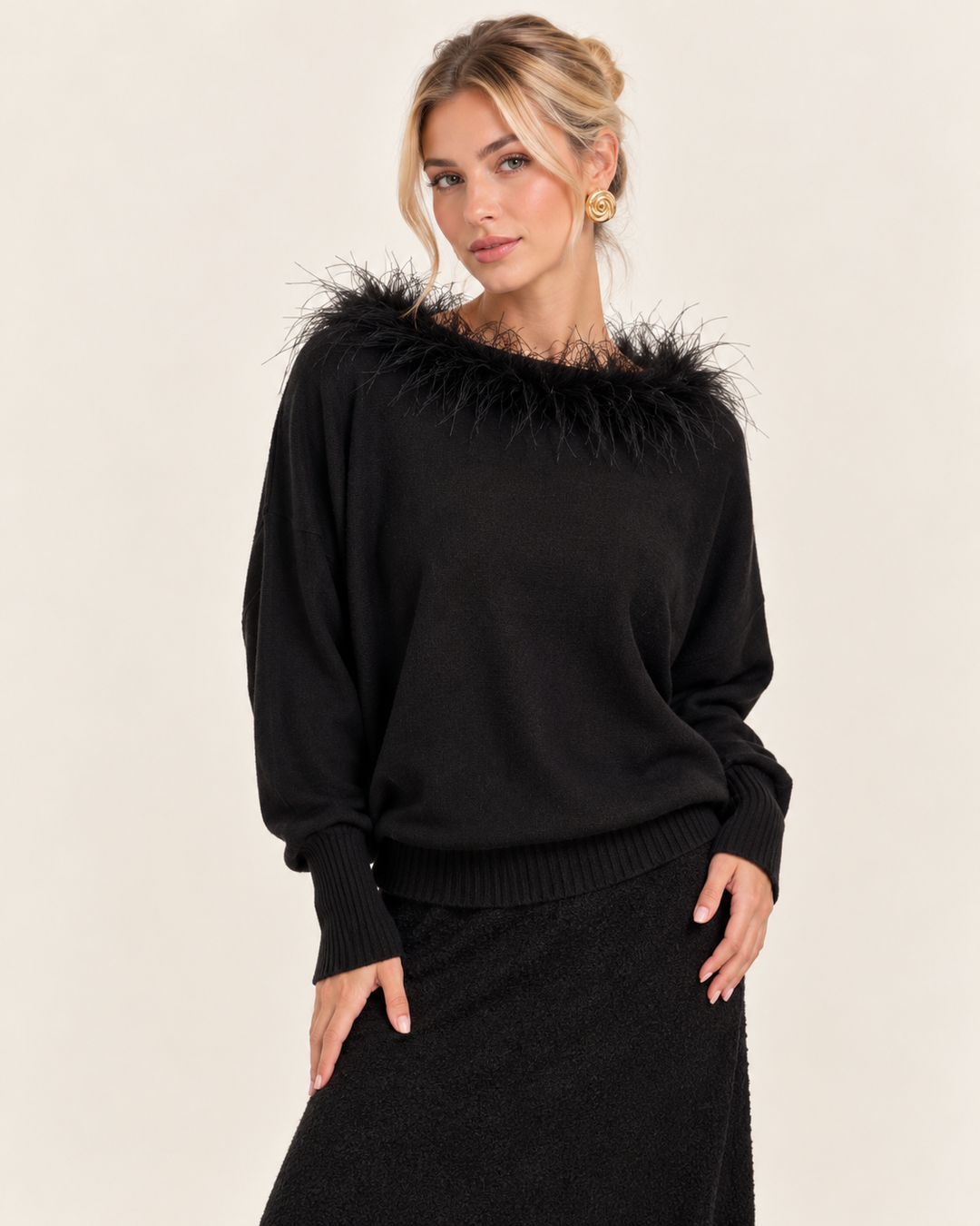 Faux Feather Luxe Jumper Black