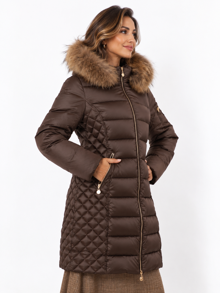 Eclipse Quilted Longline Coat Chocolate