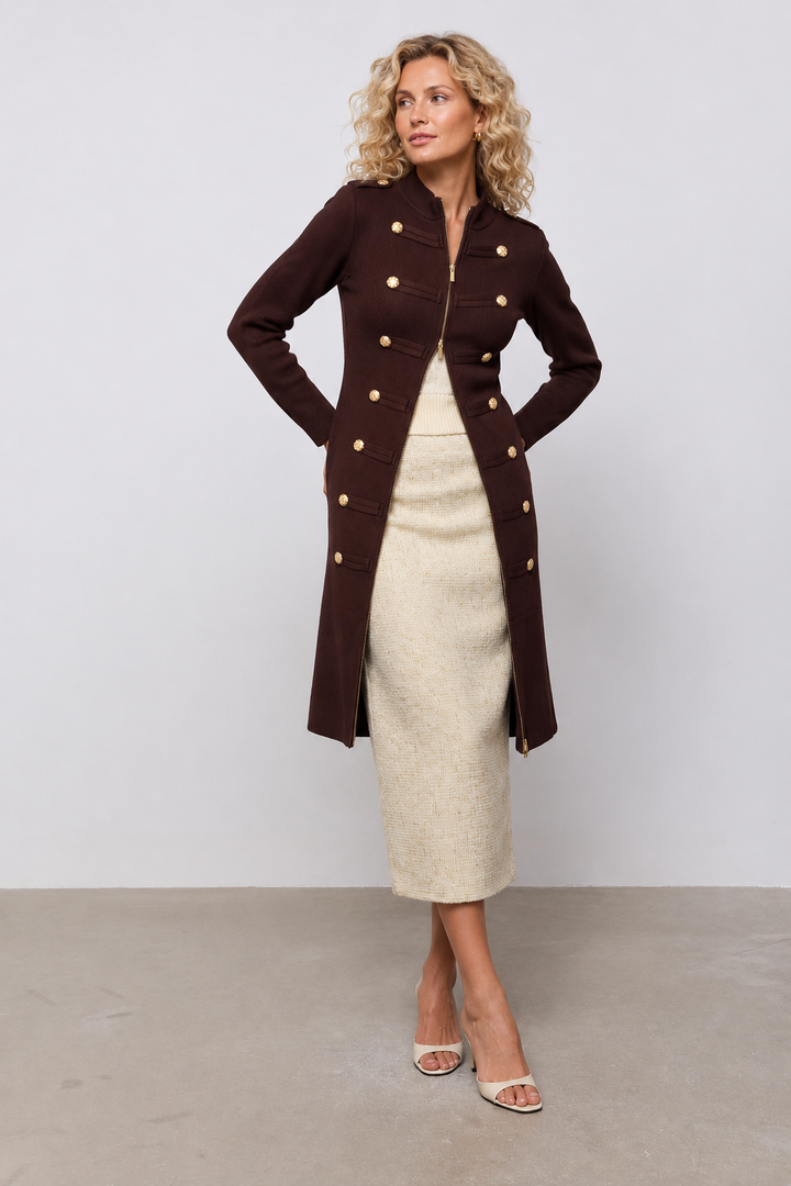 Marcia Military Zip Dress Chocolate