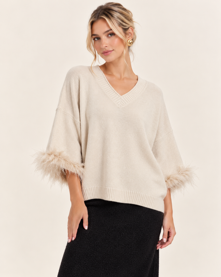 Amorette Faux Feather Jumper Cream