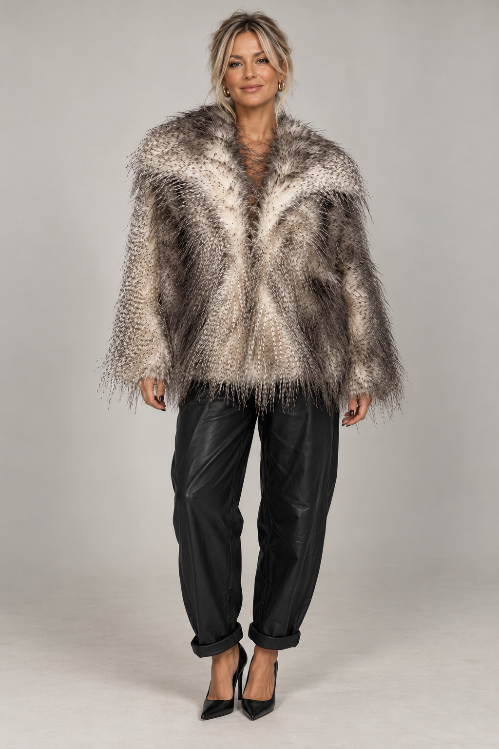 Emmalyn Two Tone Faux Feather Coat