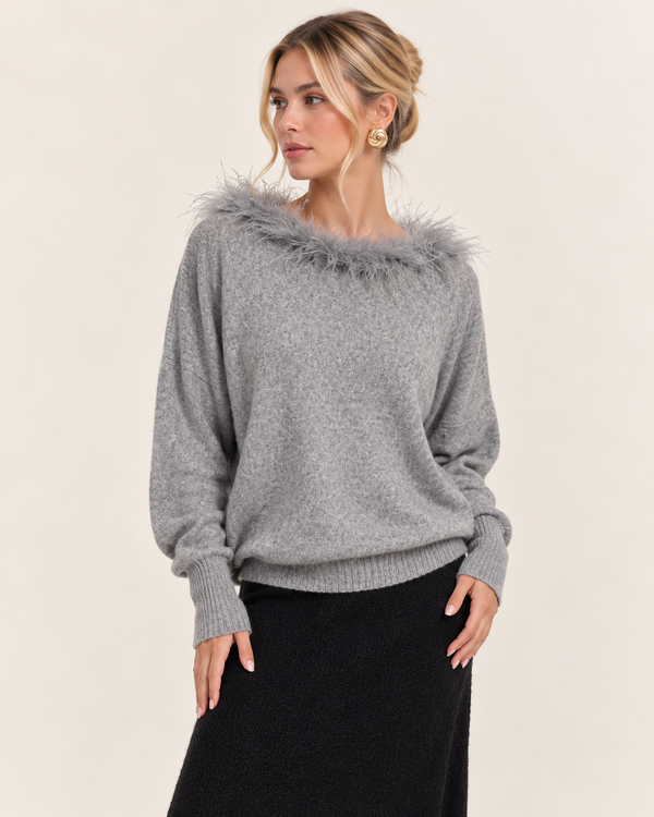 Faux Feather Luxe Jumper Grey
