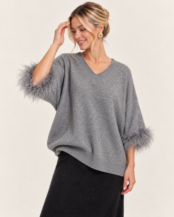 Amorette Faux Feather Jumper Grey