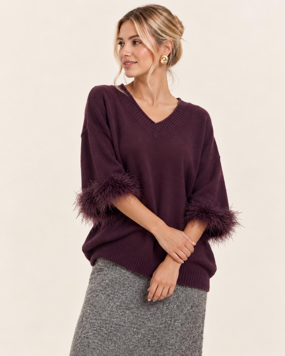 Amorette Faux Feather Jumper Damson