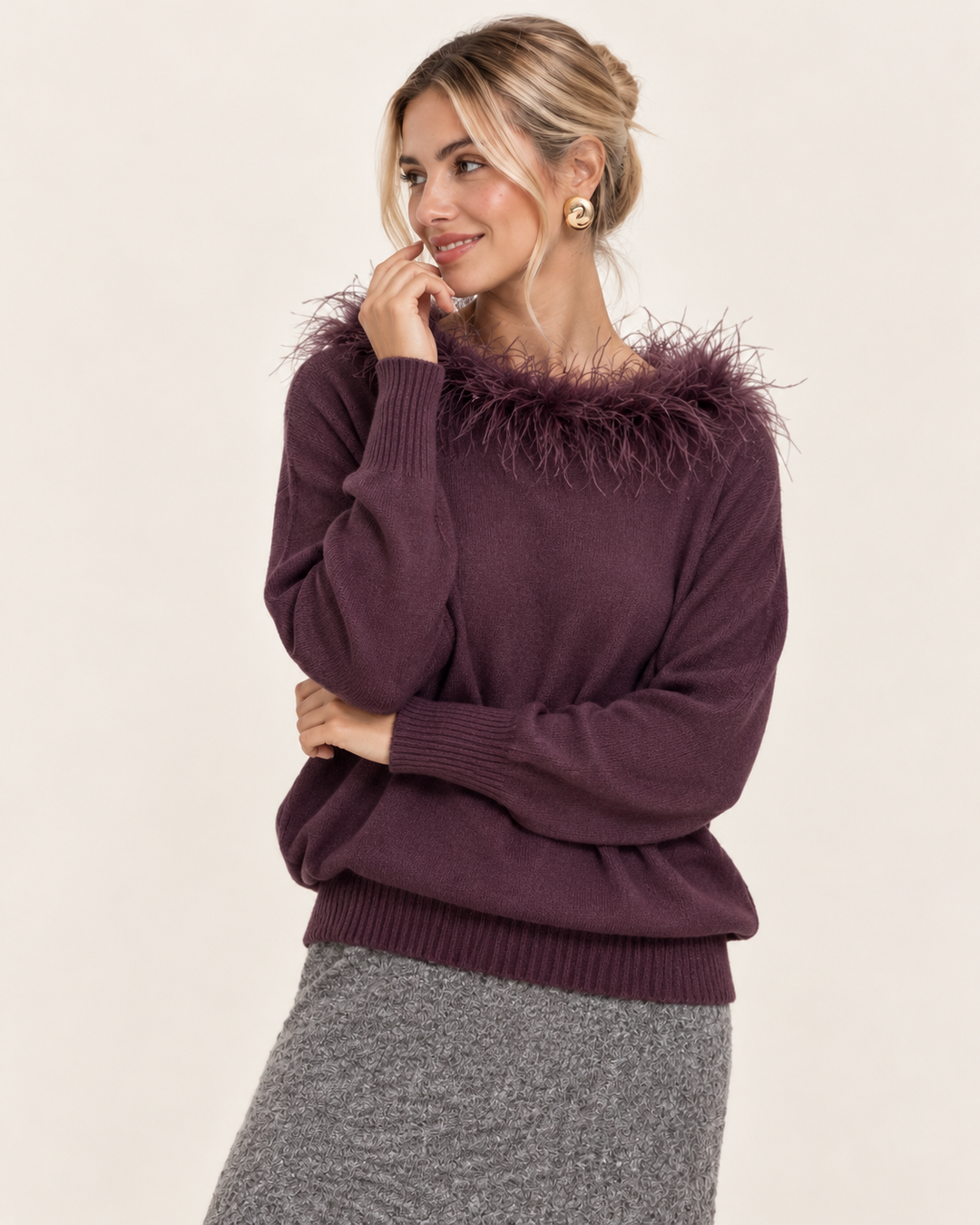 Faux Feather Luxe Jumper Mulberry