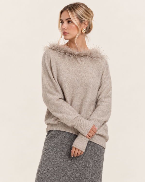 Faux Feather Luxe Jumper Greige