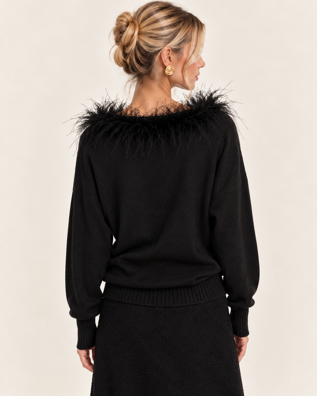Faux Feather Luxe Jumper Black