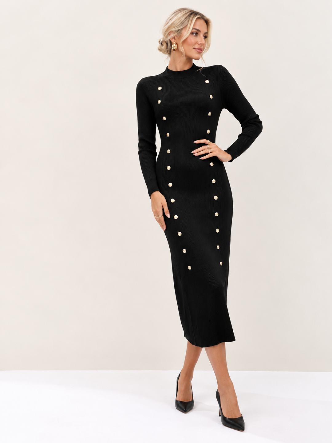 Melinda Military Knit Dress Black