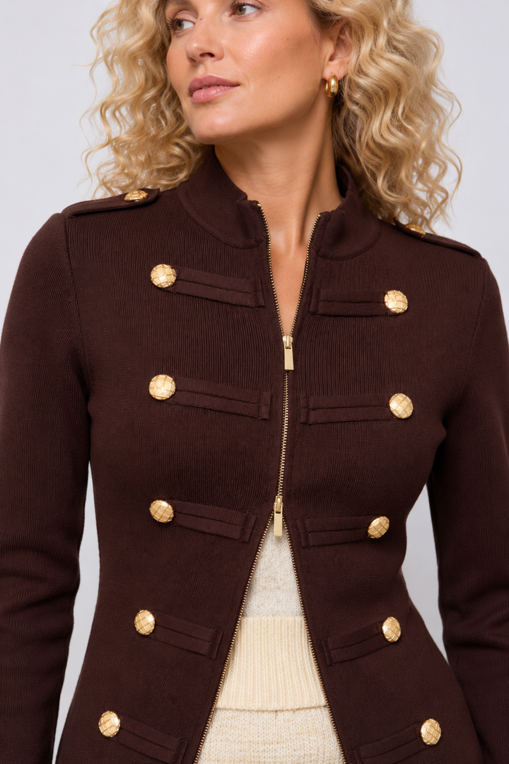 Marcia Military Zip Dress Chocolate