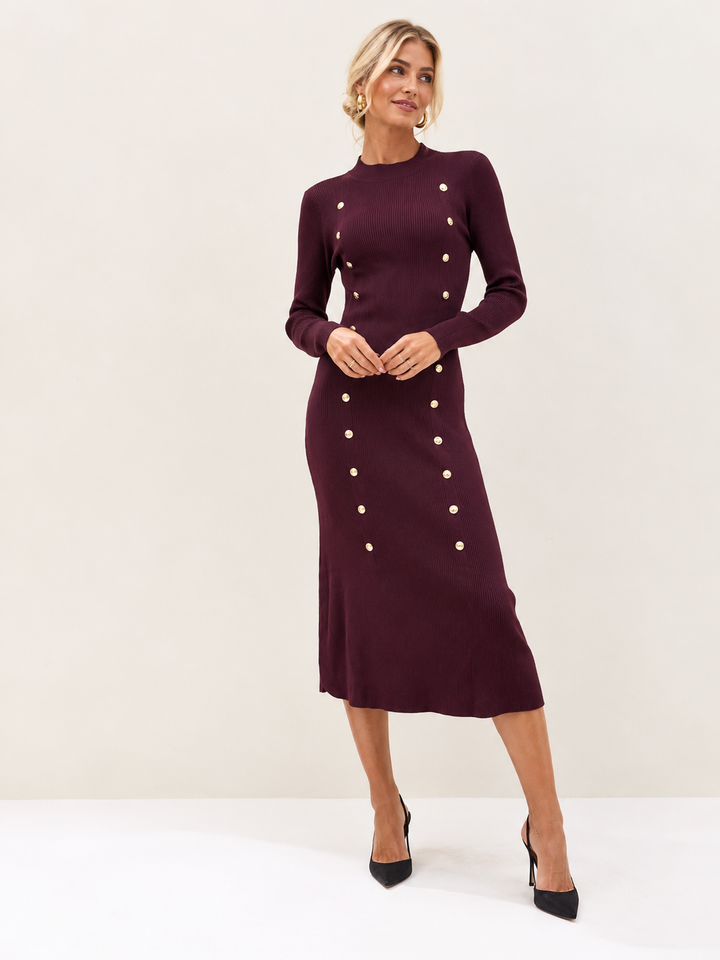 Melinda Military Knit Dress Burgundy