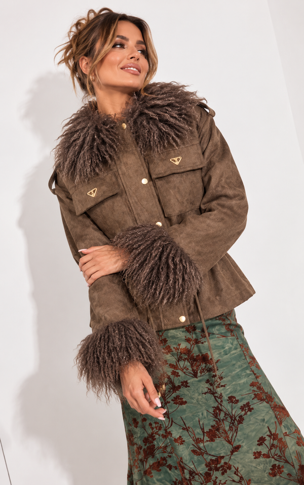 Rebel Luxe Faux Suede Jacket Chocolate